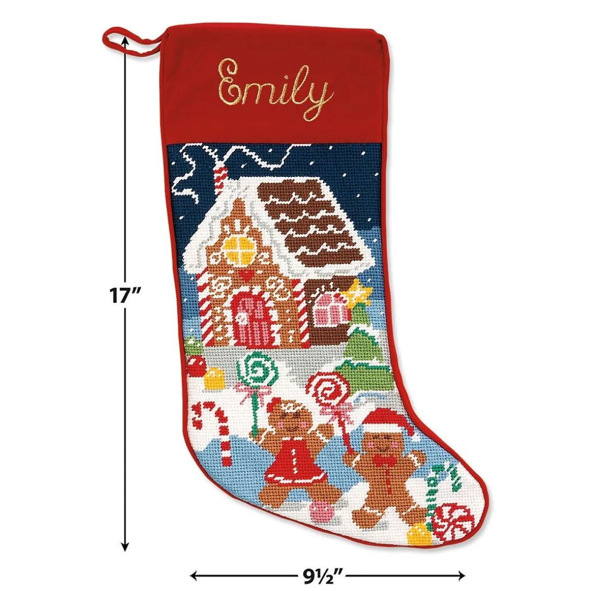 Gingerbread Needlepoint Personalized Christmas Stocking