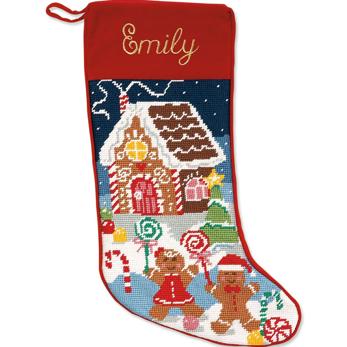 Gingerbread Needlepoint Personalized Christmas Stocking