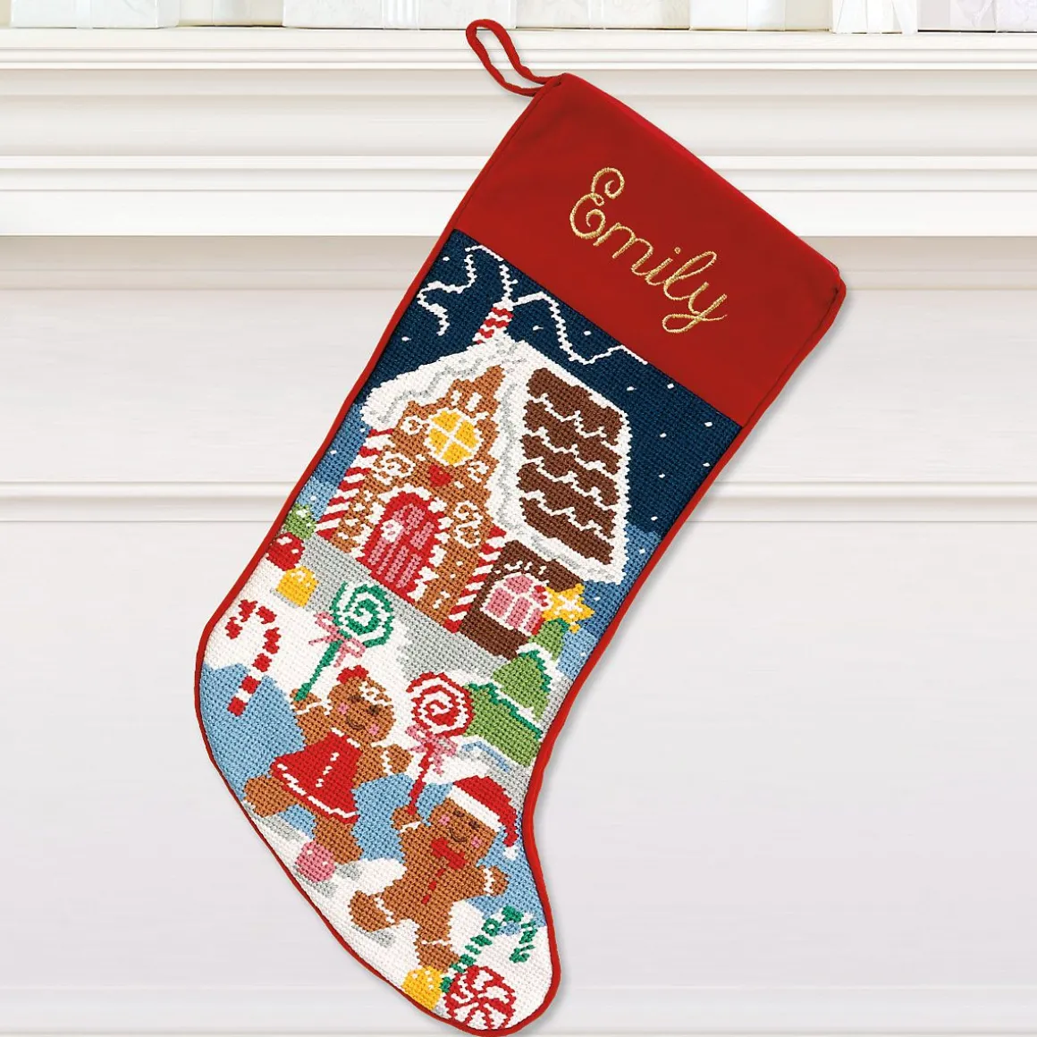 Gingerbread Needlepoint Personalized Christmas Stocking
