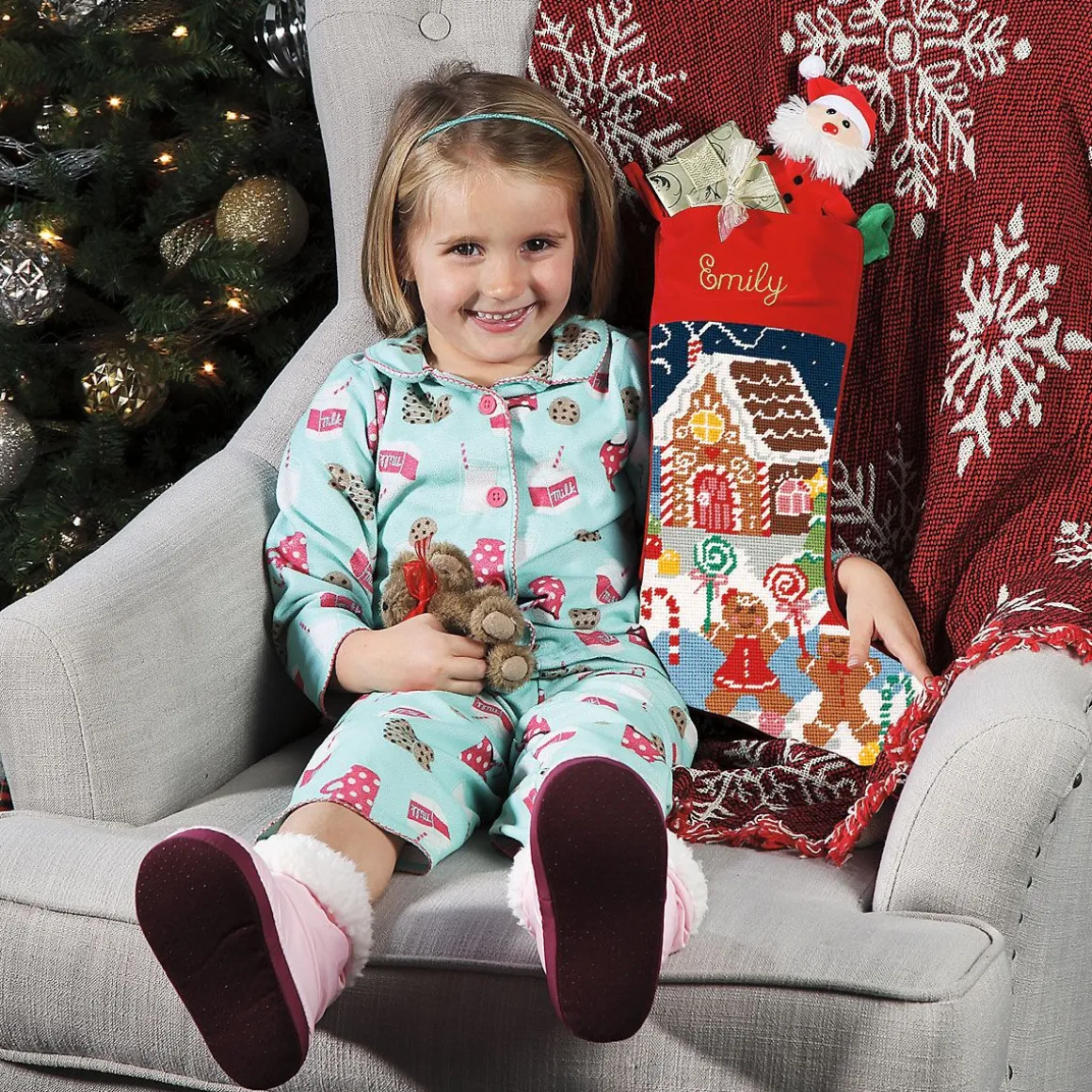 Gingerbread Needlepoint Personalized Christmas Stocking