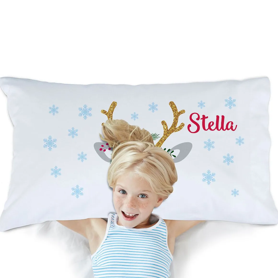 Girl Christmas Reindeer Personalized Pillowcase