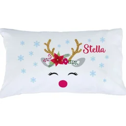 Girl Christmas Reindeer Personalized Pillowcase