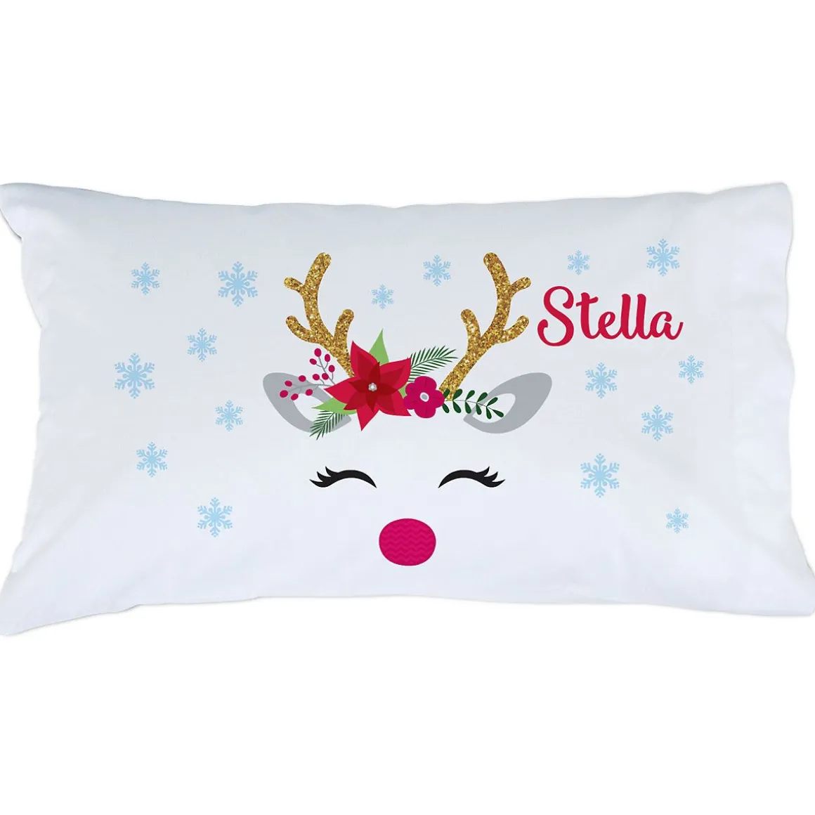 Girl Christmas Reindeer Personalized Pillowcase