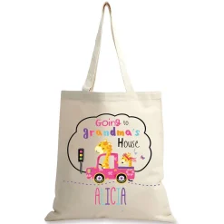 Girl Travel To Grandma's Personalized Natural Canvas Tote