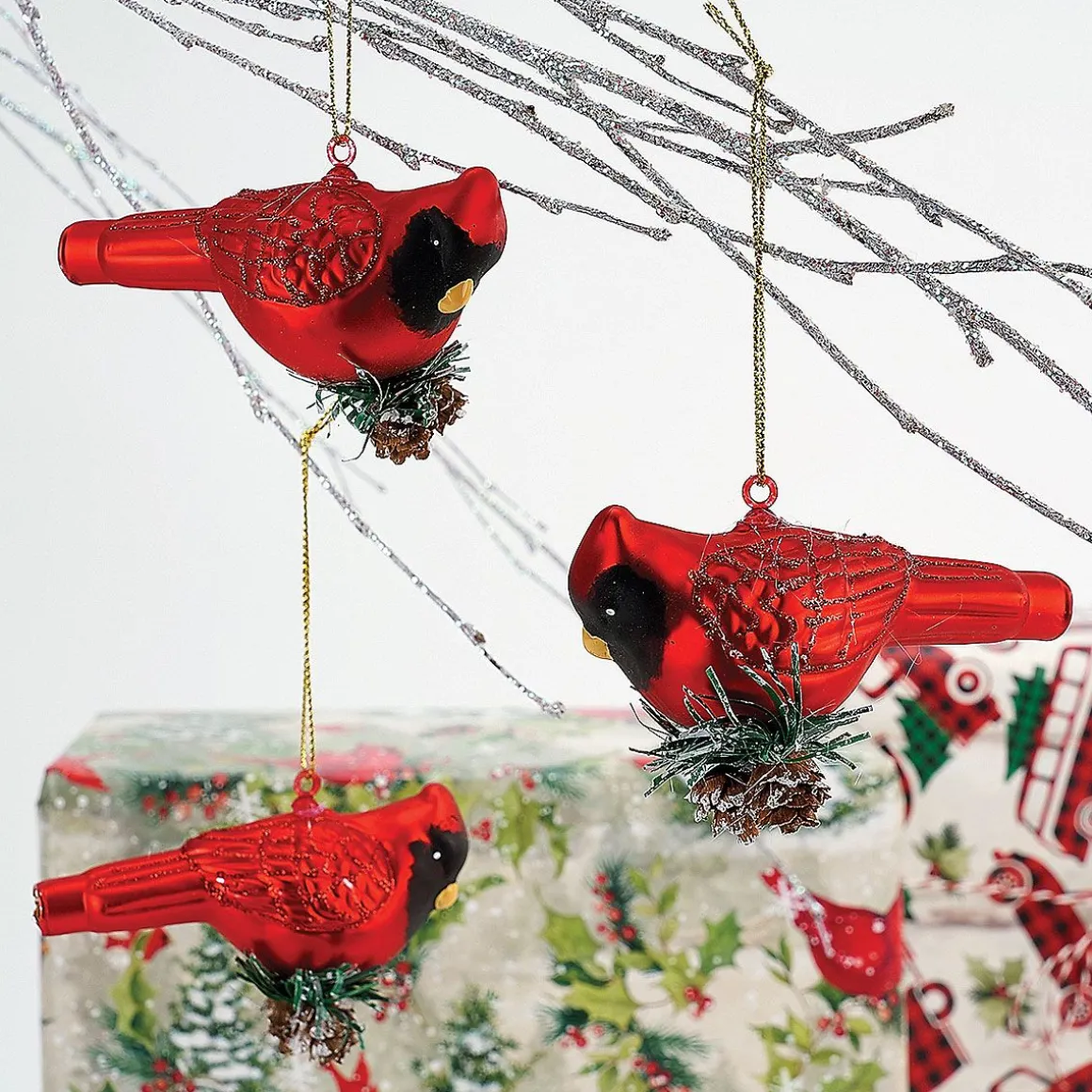 Glass Cardinals Ornaments
