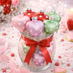 Glass Heart Dots Ornaments
