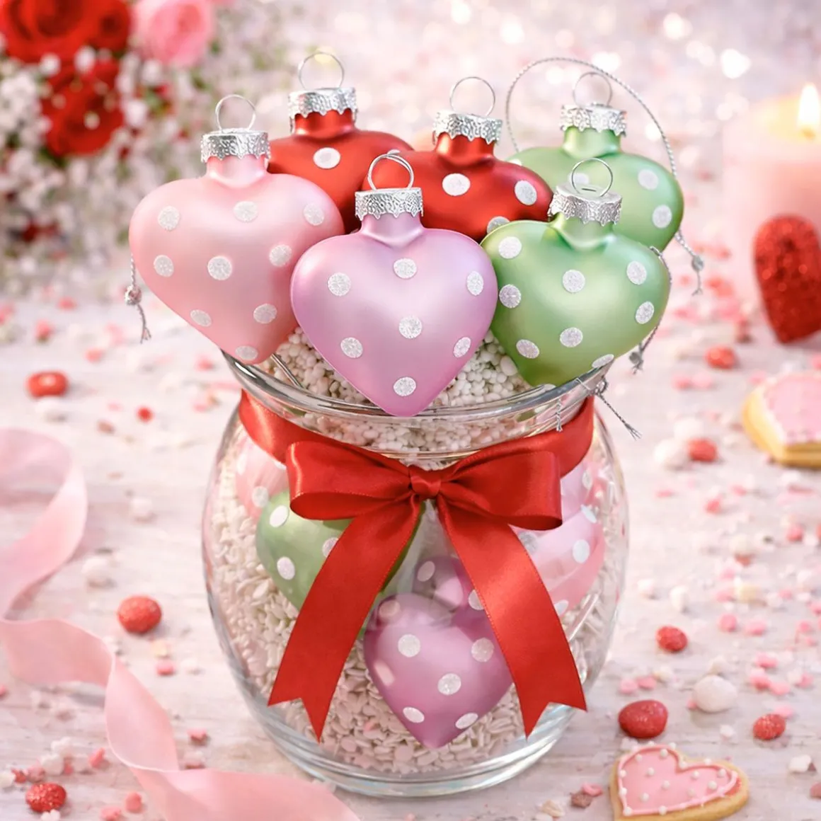 Glass Heart Dots Ornaments