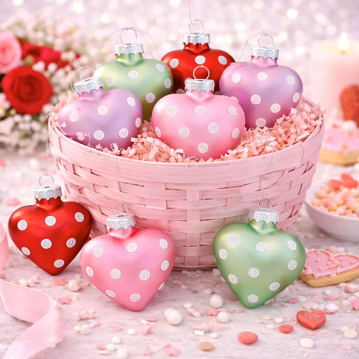 Glass Heart Dots Ornaments