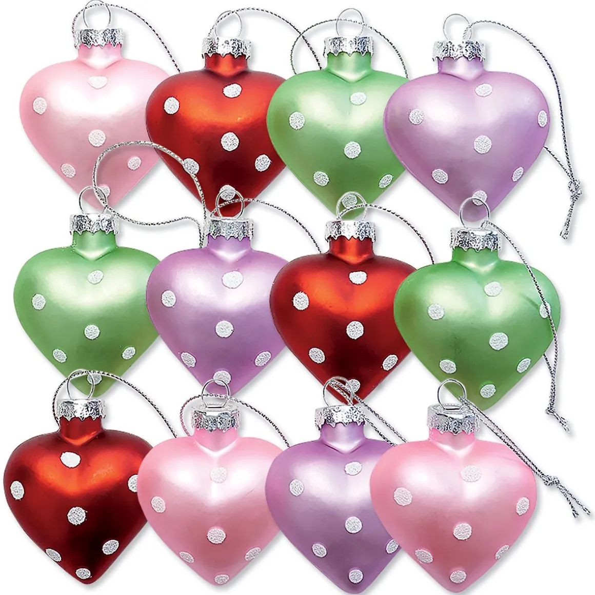 Glass Heart Dots Ornaments