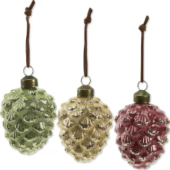 Glass Pinecone Ornaments with Leather String