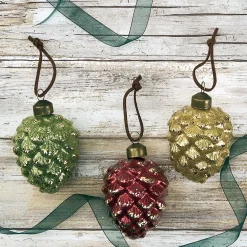 Glass Pinecone Ornaments with Leather String
