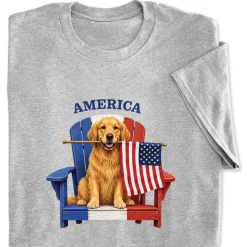 Golden Retriever and Flag Grey Adult T-Shirt