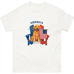 Golden Retriever and Flag White Adult T-Shirt