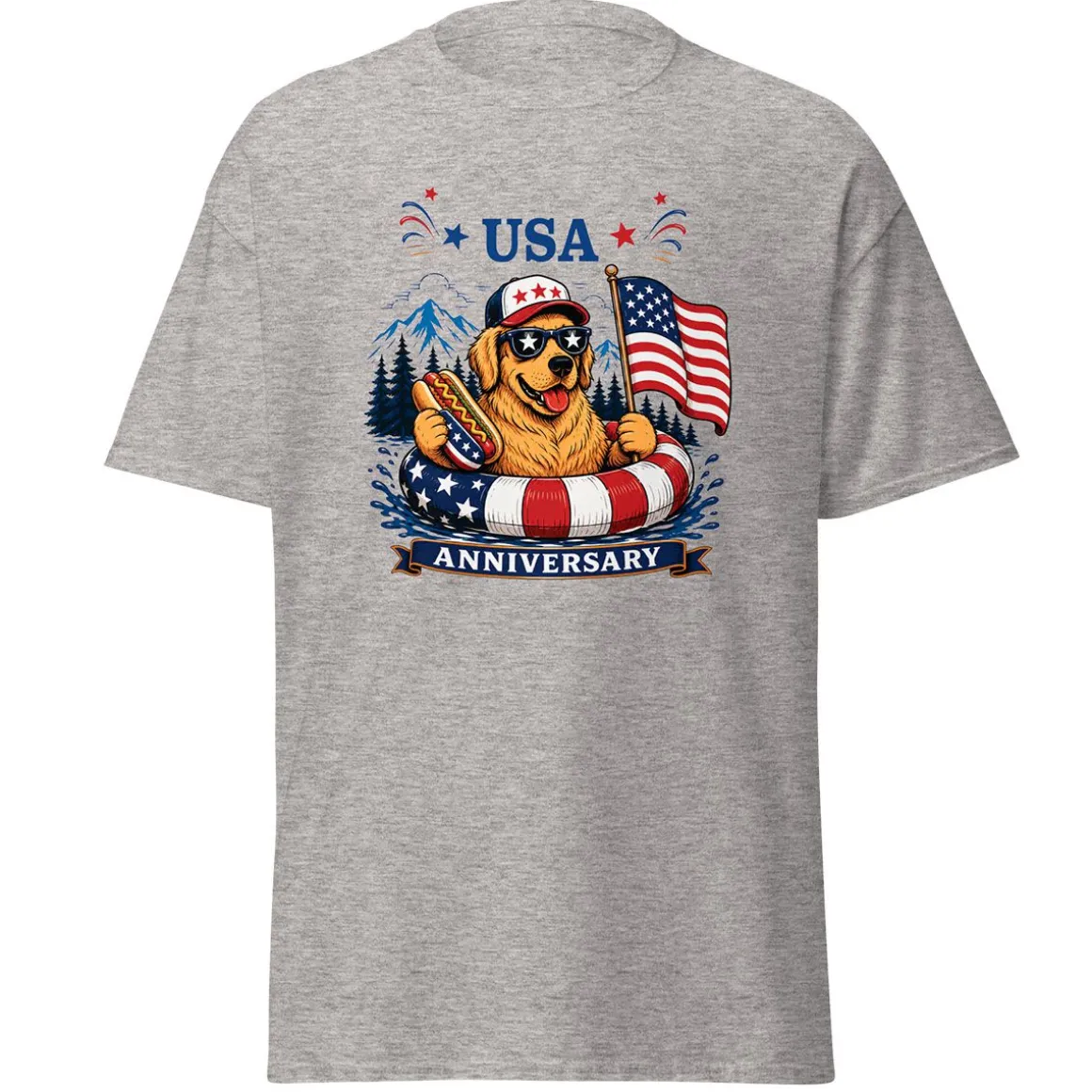 Golden Retriever Rafting Grey Adult T-Shirt