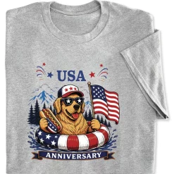 Golden Retriever Rafting Grey Adult T-Shirt
