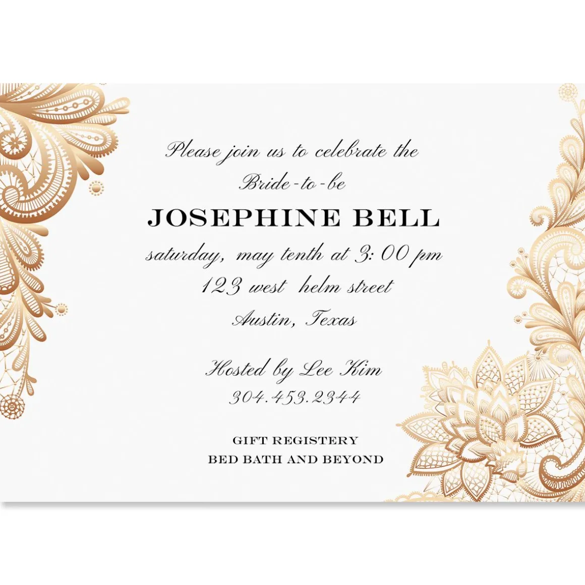 Gold Lace Personalized Invitations