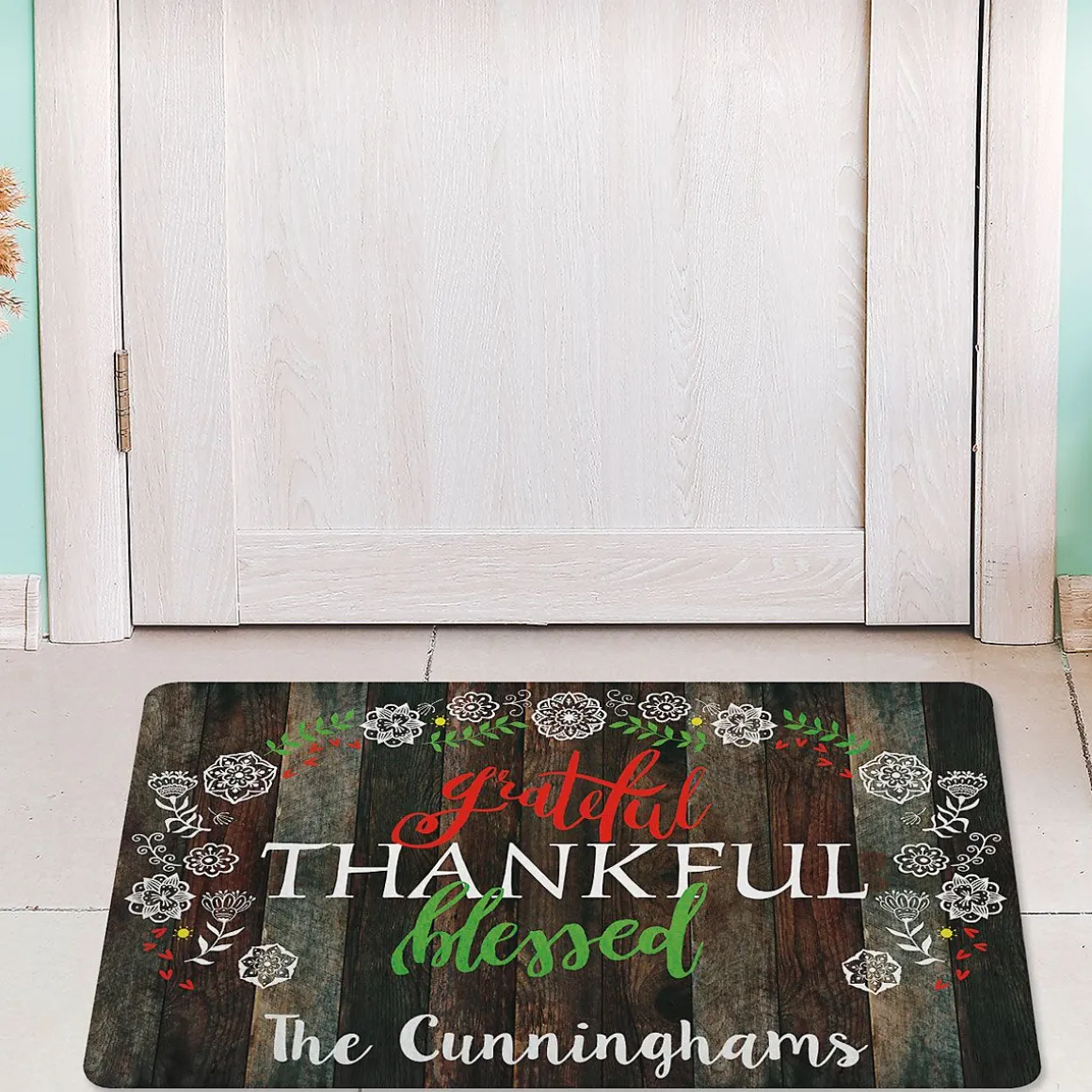 Grateful Personalized Thanksgiving Doormat