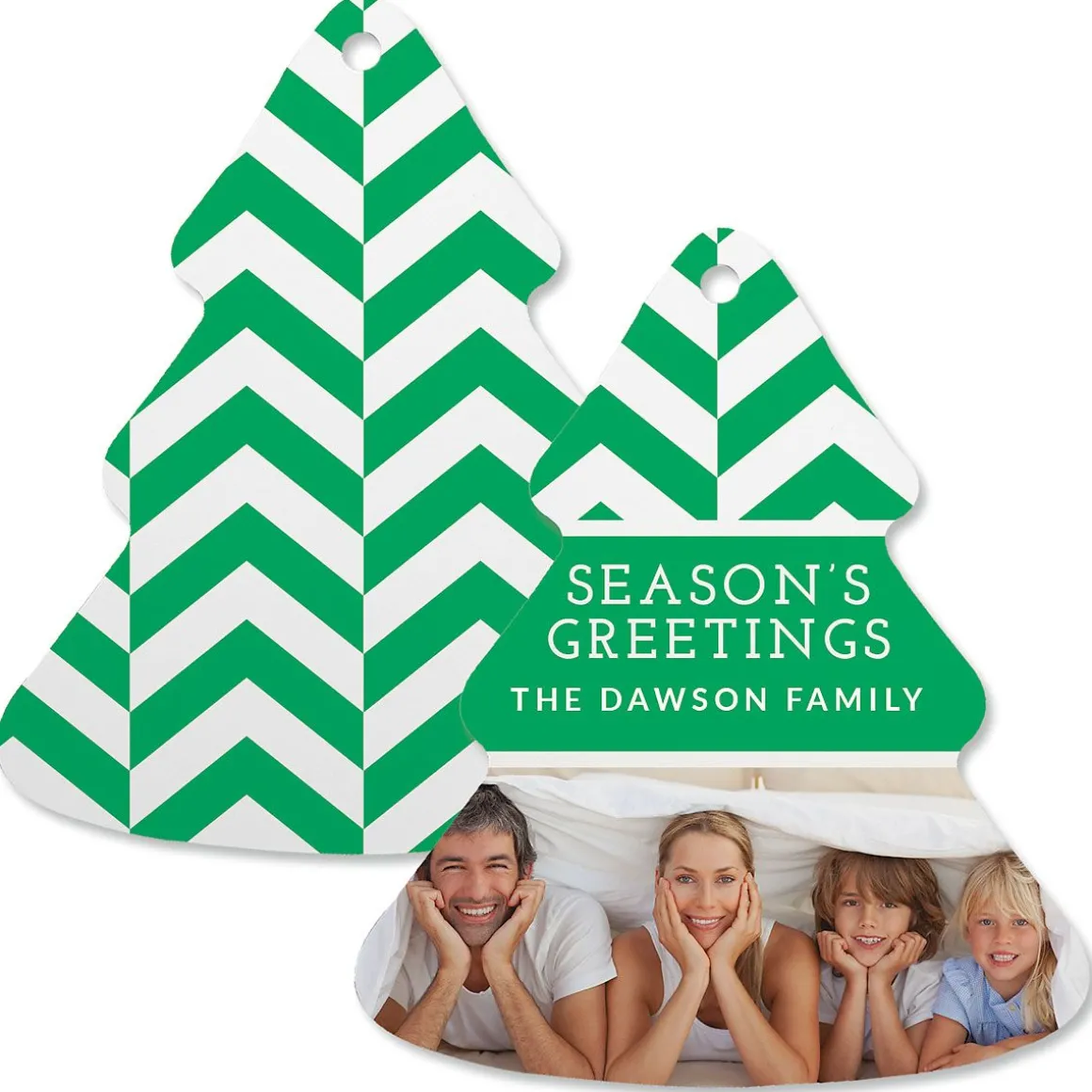 Green Chevron Photo Ornament – Tree
