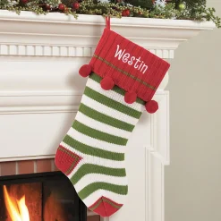 Green Striped Knit Personalized Christmas Stocking