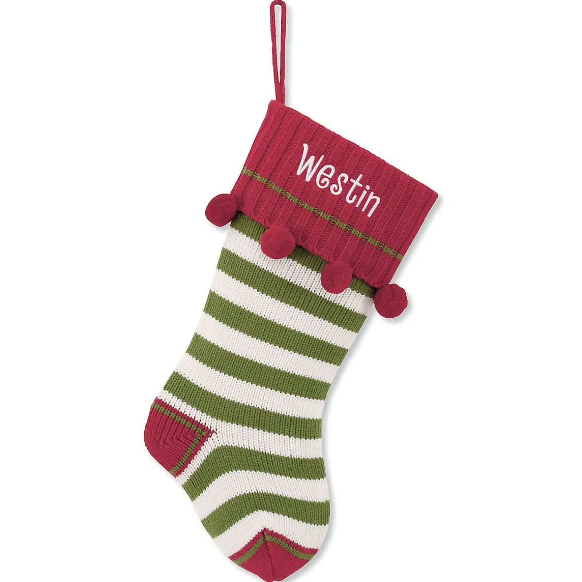 Green Striped Knit Personalized Christmas Stocking
