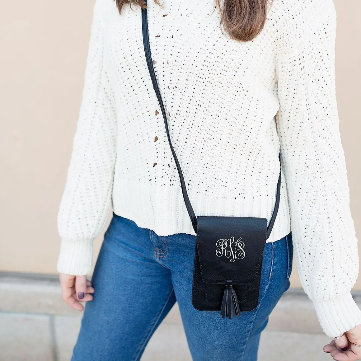 Harper Black Personalized Crossbody Bag