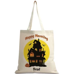 Haunted House Personalized Halloween Canvas Tote