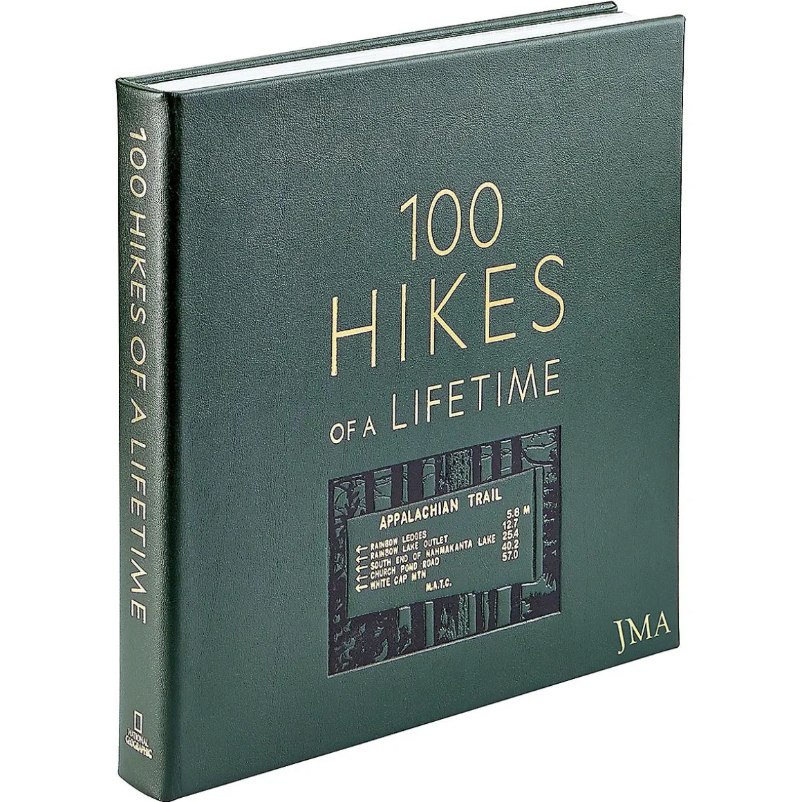 100 Hikes Of A Lifetime Personalized Green Leather-Bound Book
