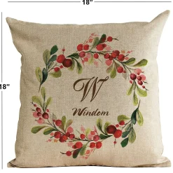 Holiday Berry Wreath Personalized Pillow