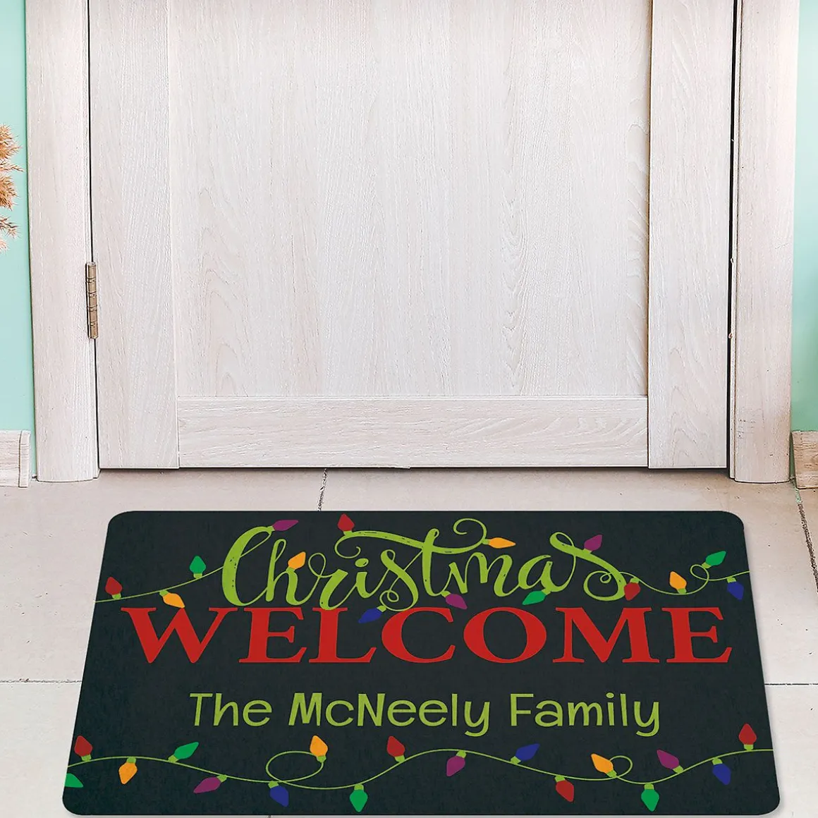 Holiday Lights Personalized Christmas Doormat