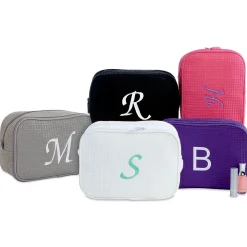 Hot Pink Monogrammed Waffle Weave Cosmetic Bag