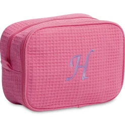 Hot Pink Monogrammed Waffle Weave Cosmetic Bag