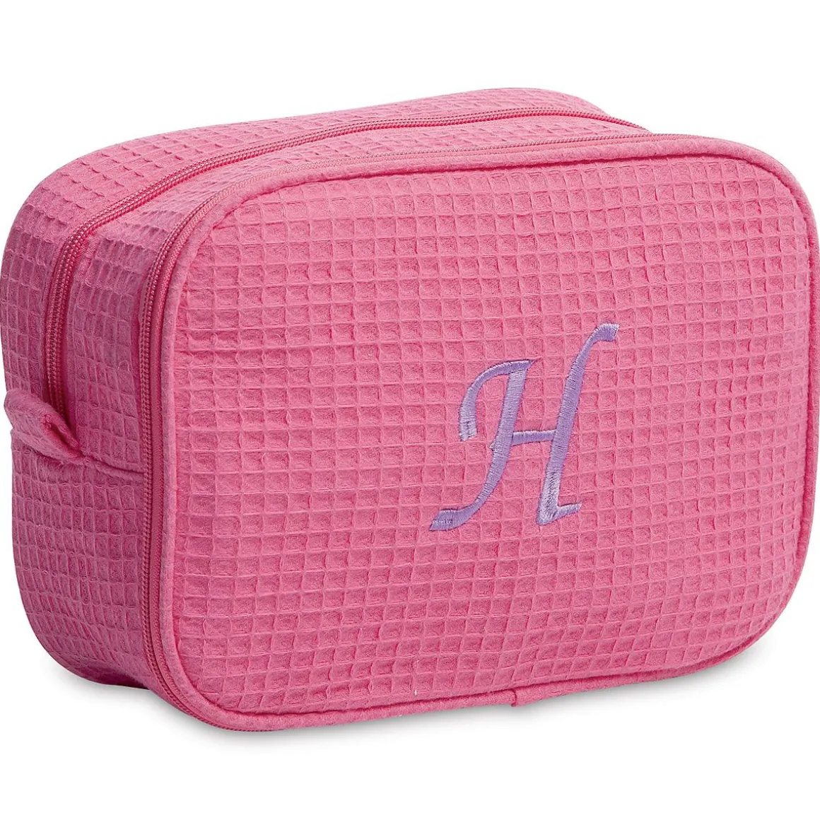 Hot Pink Monogrammed Waffle Weave Cosmetic Bag
