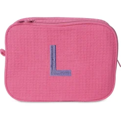 Hot Pink Monogrammed Waffle Weave Cosmetic Bag