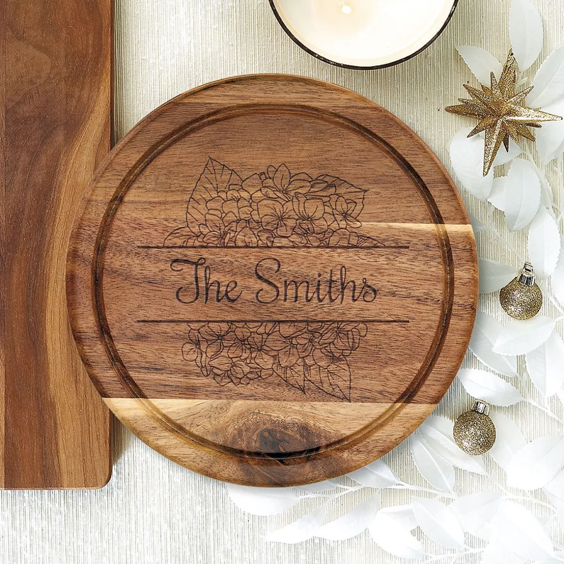 Hydrangea Acacia Cheese Board Personalized Set