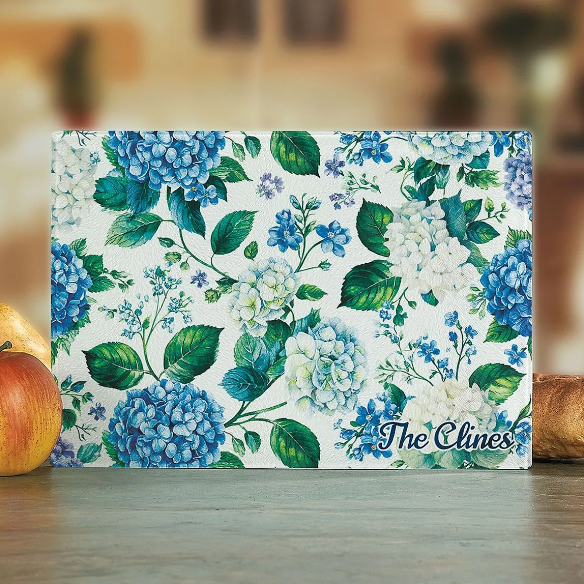 Hydrangea Personalized Glass Cutting Board