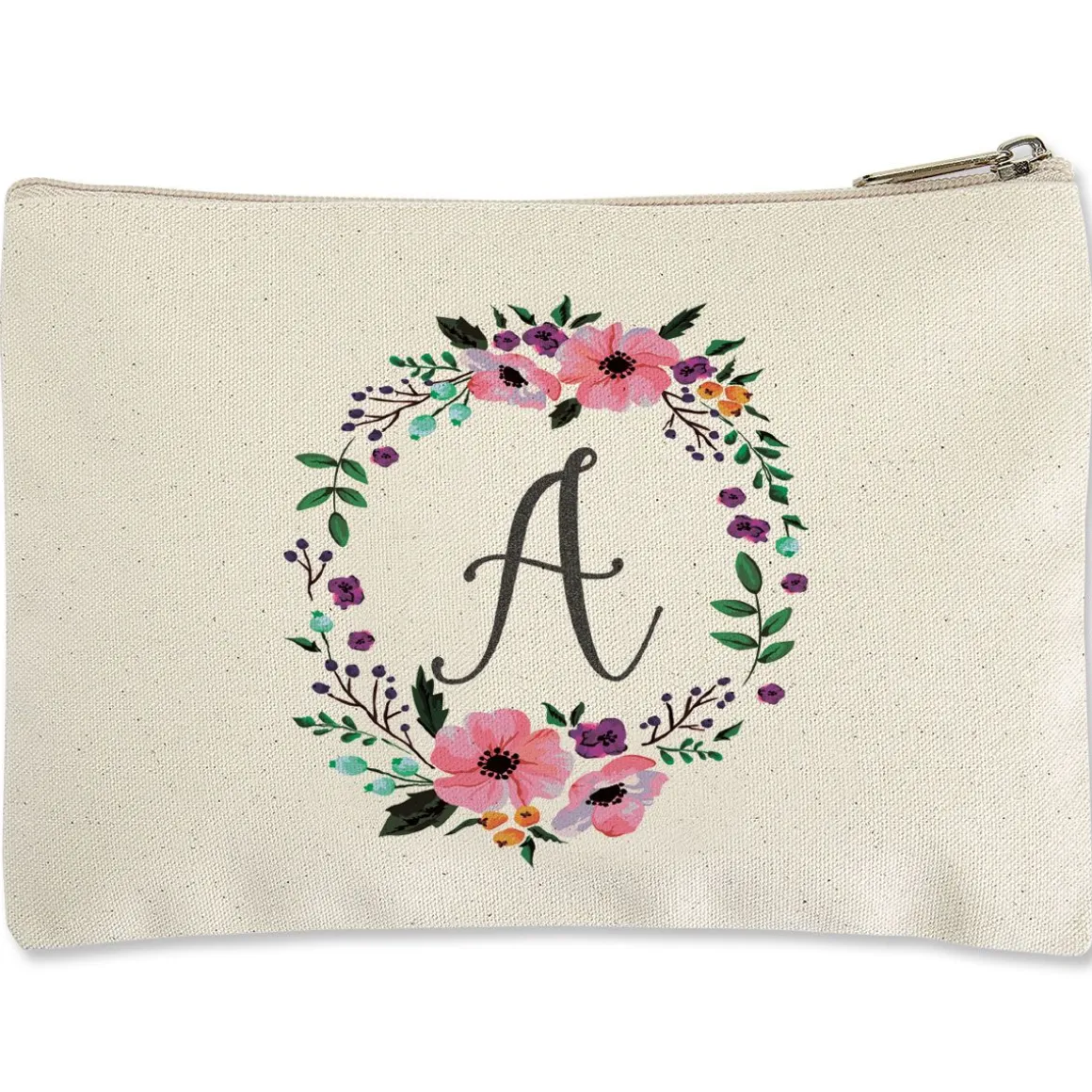 Initial in Wreath Zippered Pouch