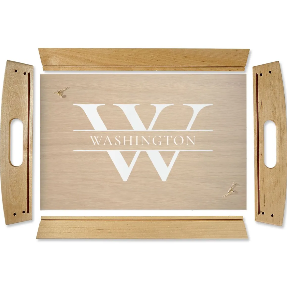 Initial & Last Name Natural Wood Serving Tray