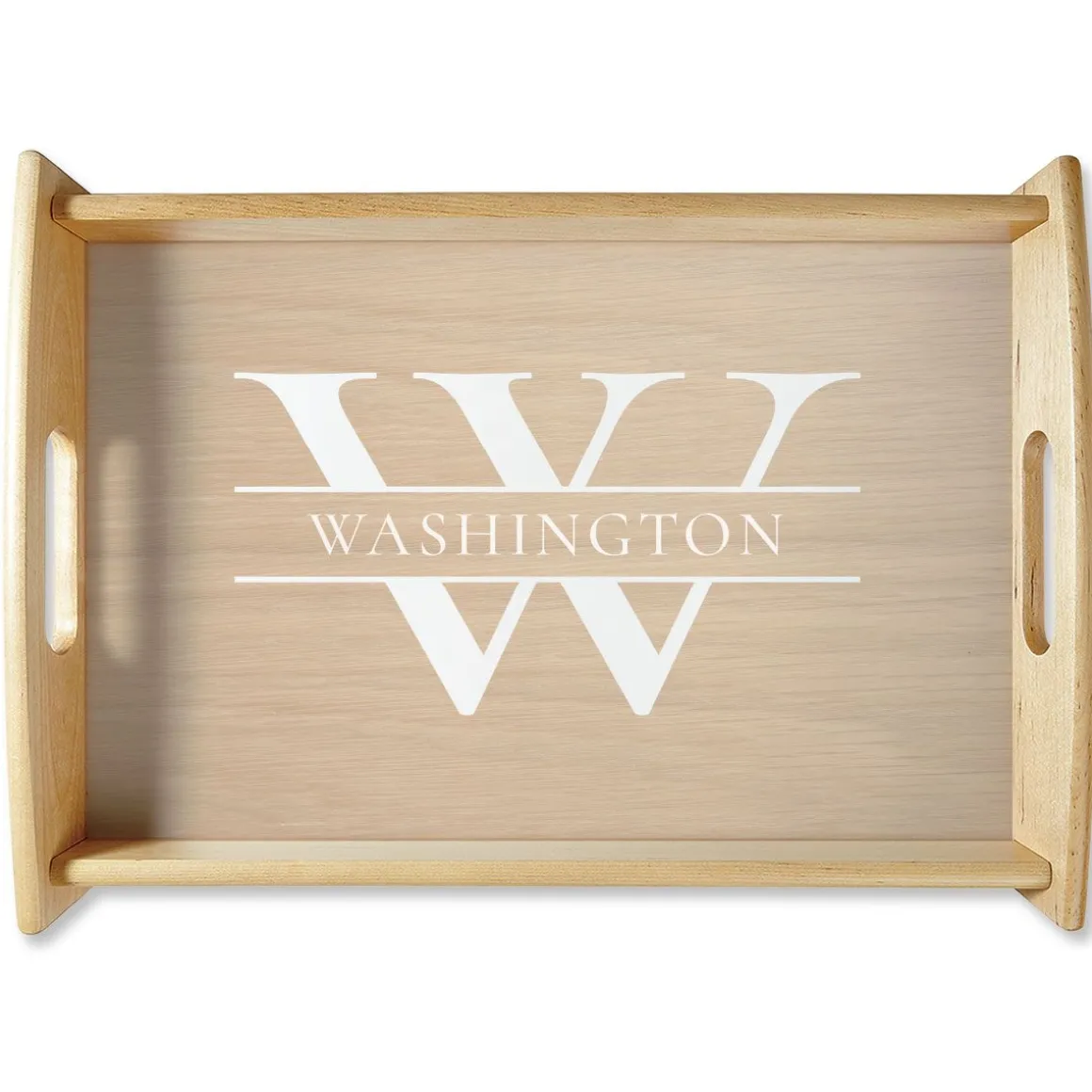 Initial & Last Name Natural Wood Serving Tray