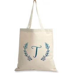 Initial Wreath Personalized Canvas Tote