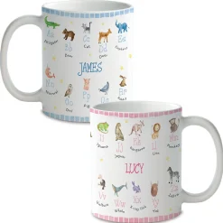 Kids Gingham Alphabet Personalized Animals Mugs
