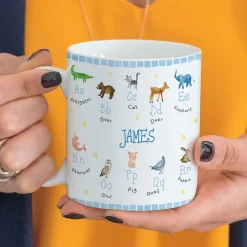 Kids Gingham Alphabet Personalized Animals Mugs