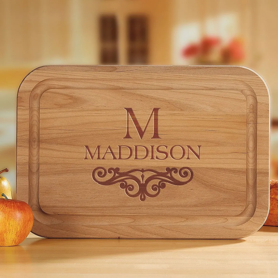 Last Name Scroll Wood Personalized Cutting Board