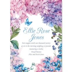 Lavish Hydrangea Personalized Birth Announcement