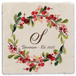 Marble Holiday Berry Personalized Coasters