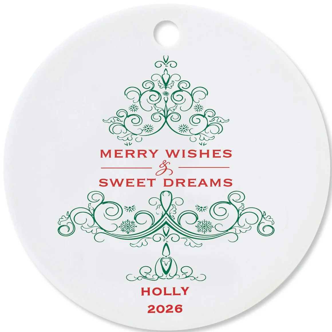 Merry Wishes Round Christmas Personalized Ornament