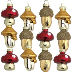 Mushroom and Acorn Glass Ornaments