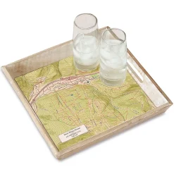 Nautical Chart Personalized Serving Tray in Natural Wood