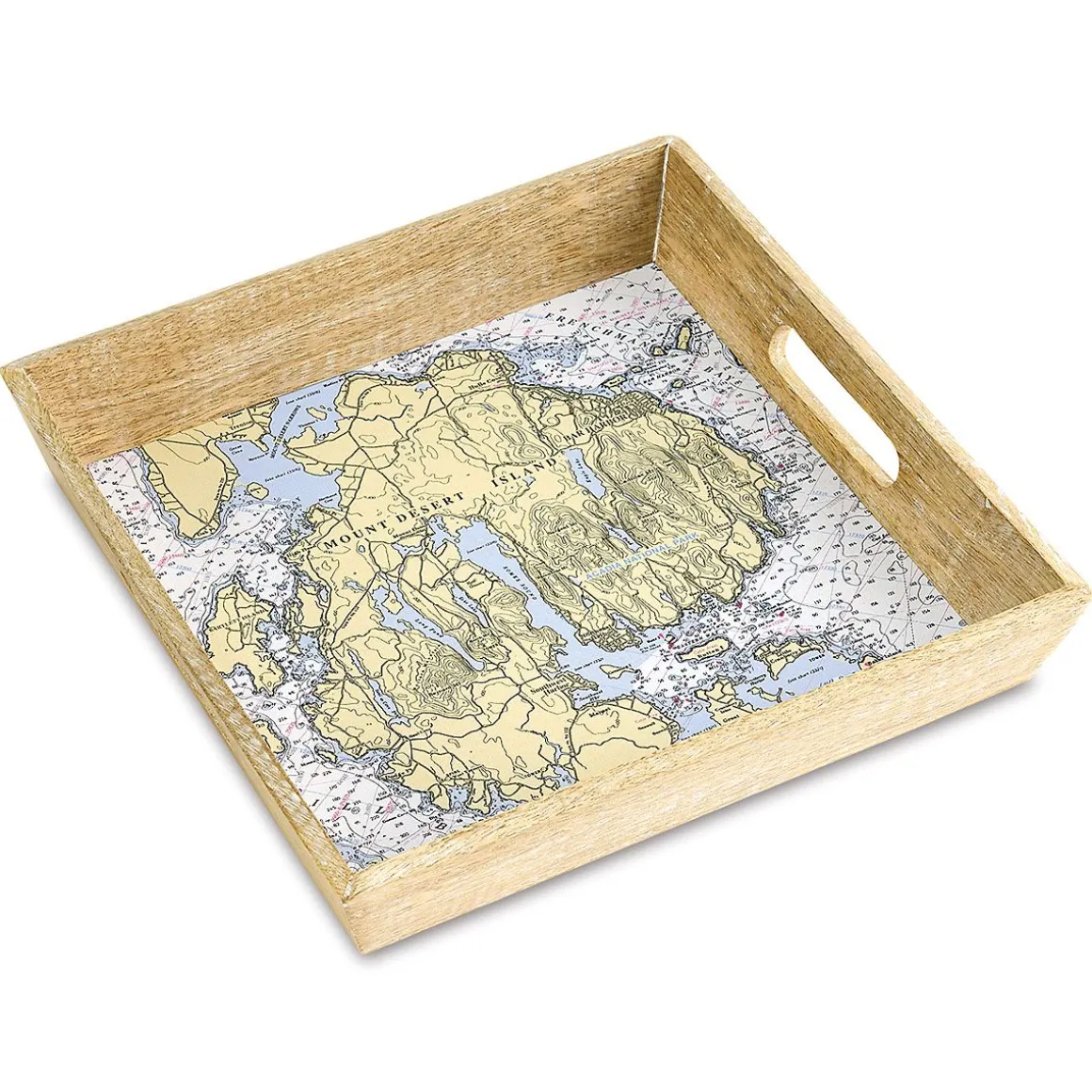 Nautical Chart Personalized Serving Tray in Natural Wood