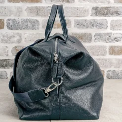 Navy Genuine Leather Monogrammed Duffel Bag