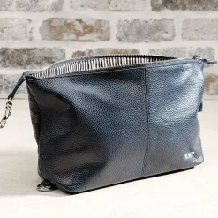 Navy Genuine Leather Monogrammed Toiletry Bag